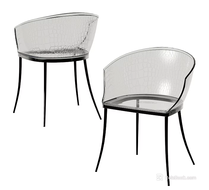 Transparent Modern Single Chair With Black Legs And Curved Backrest Design 3d model 