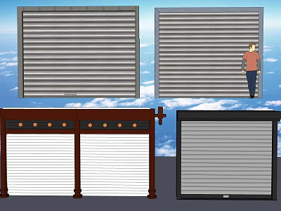 Various Roller Shutter Designs With Different Colors And Human Figure Reference 3d model