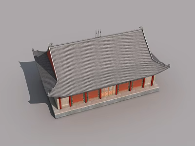 Ancient Chinese Architecture Swing Door With Red Walls Gray Tiled Roof And Wooden Columns 3d model