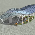 Modern Landscape Pavilion With Blue Transparent Roof White Supporting Structure And Outdoor Seating Area