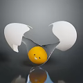 Adorable Yellow Egg Yolk in Broken White Eggshell with Smiling Face Design 3d model