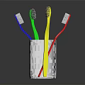 Four Colorful Toothbrushes In White Cup For Daily Hygiene Use