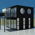 Modern Container Building Design With Glass Facade Balcony And Logo Space 3d model