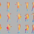 Women as Colorful Silhouettes in Various Poses Including Singing Dancing and Playing Guitar