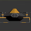 Futuristic Yellow And Gray Flying Vehicle With Multi Rotor Propellers And Cockpit