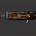 Rusty Metal Sci Fi Weapon With Blue Orange Details Radiation Symbol Control Panel Grip