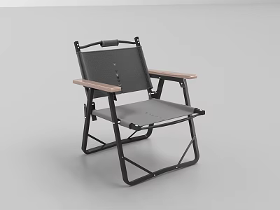 Modern Folding Leisure Chair With Black Metal Frame Wooden Armrests And Gray Seat 3d model