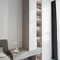 Modern Minimalist Bedroom Interior With Grey Bed Nightstands Ceiling Light And White Wardrobe