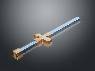 Shiny Metallic Sword With Golden Cross Guard And Silver Blade On Reflective Black Background 3d model