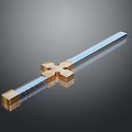 Shiny Metallic Sword With Golden Cross Guard And Silver Blade On Reflective Black Background