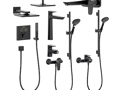 Modern Black Shower System Components Including Handheld Fixed Heads And Controls 3d model