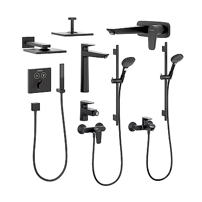 Modern Black Shower System Components Including Handheld Fixed Heads And Controls 3d model