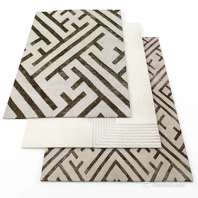Square Rugs With Modern Geometric Patterns In Neutral Tones For Home Decor 3d model