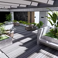 Serene Roof Garden With Lush Greenery Outdoor Seating And Wooden Deck
