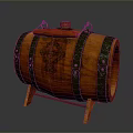 Wooden Barrel with Metal Hoops Handle and Lid on Wooden Stand for Daily Use