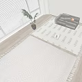 Square Woven Rug With Neutral Tones Geometric Patterns And Tassel Edges In Living Room