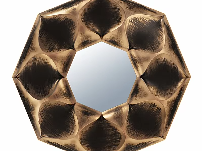 Octagonal Decorative Mirror With Gold Frame And Petal Shaped Geometric Design 3d model