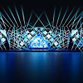 Futuristic Illuminated Art Installation With Blue Light Beams And Geometric Patterns 3d model
