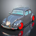 Vintage Gray Beetle Car With Red Wheels And Roof Rack Design