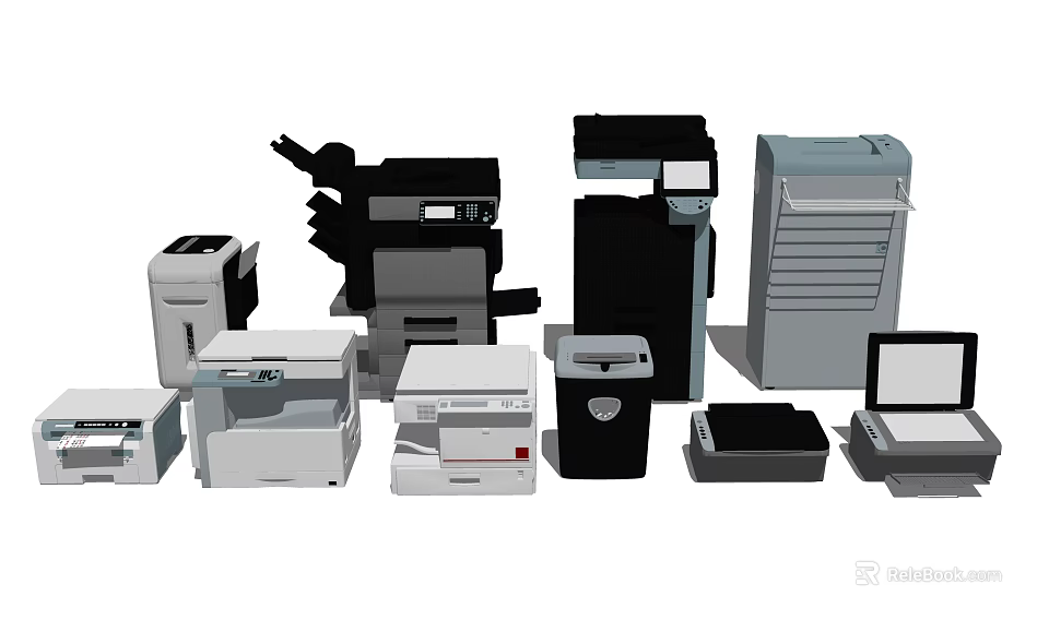 Essential Office Appliances Including Printers Copiers Shredders Scanners And Fax Machines 3d model 