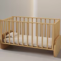 Light Wood Wooden Baby Crib With Safe Vertical Rails And White Mattress