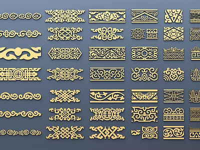 Intricate Carved Patterns With Various Decorative Designs And Ornate Details 3d model
