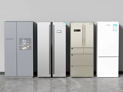 Various Styles Refrigerators In Gray Silver Beige White With Double Multi Door And Digital Screen 3d model