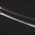 Man Displaying Traditional Japanese Swords With Red Handles And Silver Blades 3d model