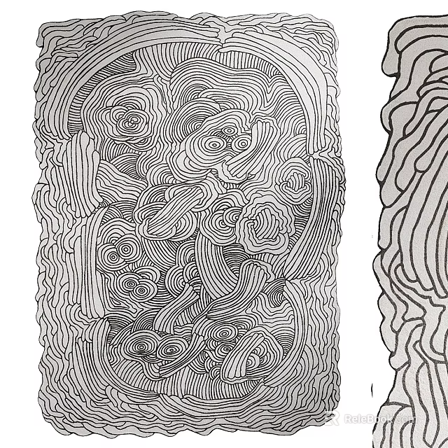Abstract Square Rug With Intricate Wavy Lines And Curved Patterns Design 3d model 