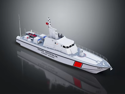 White Patrol Yacht Design With Navigation Equipment And Red Sign 3d model