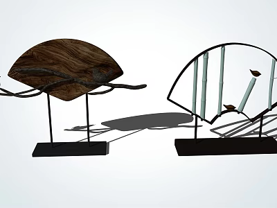 Decorative Ornament Set With Wooden Curved Semicircular Metal Frame Black Base Candle And Bird Accents 3d model