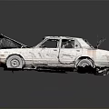 Rusted Old Car With Damaged Body And Open Hood On Dark Background