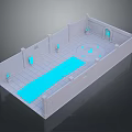 Indoor Swimming Pool Interior Design With Blue Water White Walls And Lighting
