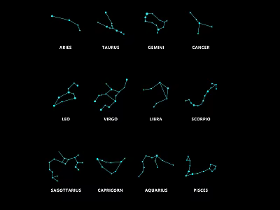 Zodiac Constellations Star Patterns With Names On Black Background 3d model