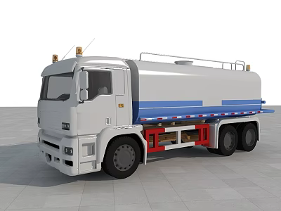 Industrial Liquid Transportation Tanker Truck With White Body Blue Stripe And Red Chassis 3d model