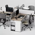 Light Colored Office Desk With Multiple Workstations Computer Wheeled Chair And Drawer Divider 3d model