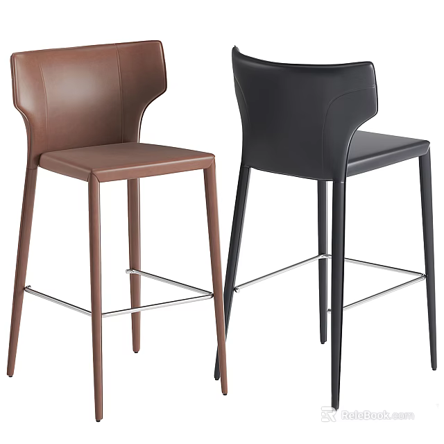 Modern Leather Bar Stools in Brown and Black with Metal Frame Design 3d model 