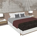 Double Bed with Vertical Slat Background Light Brown Headboard Nightstands and Table Lamps 3d model