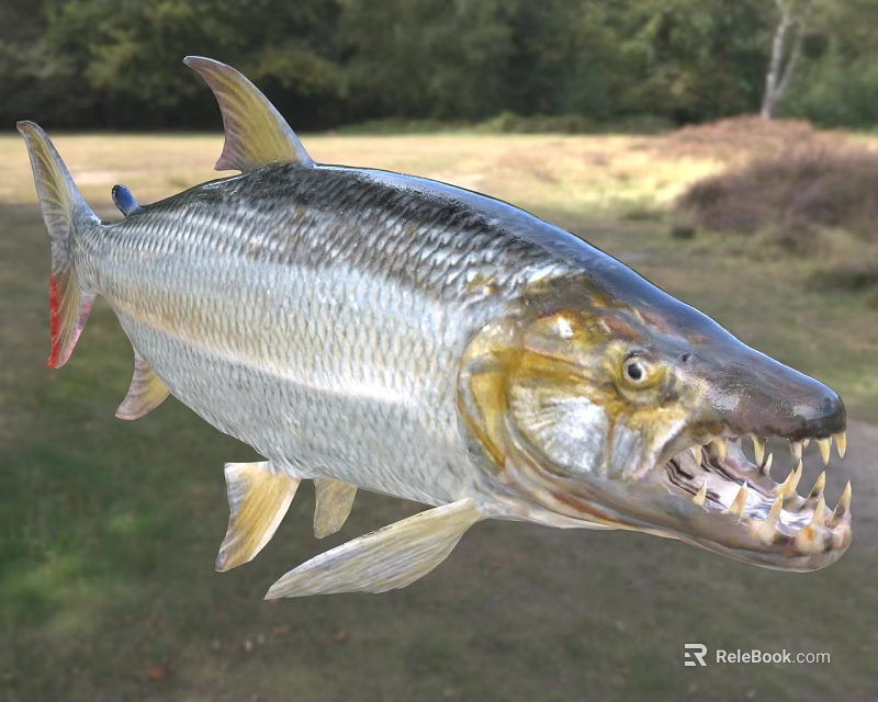 Aquatic Animal Predatory Fish With Sharp Teeth Open Mouth And Silver Body 3d model 