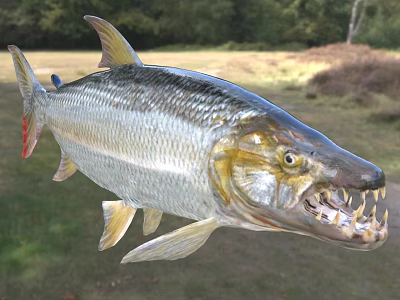 Aquatic Animal Predatory Fish With Sharp Teeth Open Mouth And Silver Body 3d model