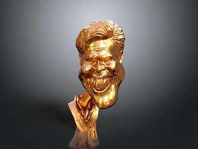 Shiny Golden Human Head Bust Statue With Expressive Facial Details 3d model