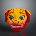 Yellow Lion Head With Red Mane Ornate Patterns And Big Expressive Eyes