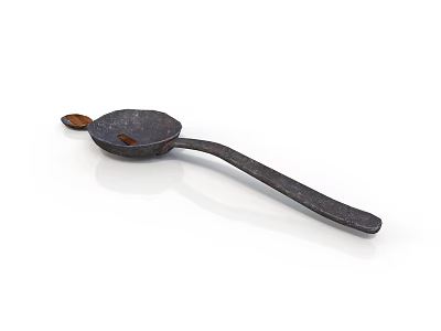Black Metal Long Handle Spoon With Round Head Small Part And Textured Surface 3d model