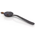Black Metal Long Handle Spoon With Round Head Small Part And Textured Surface