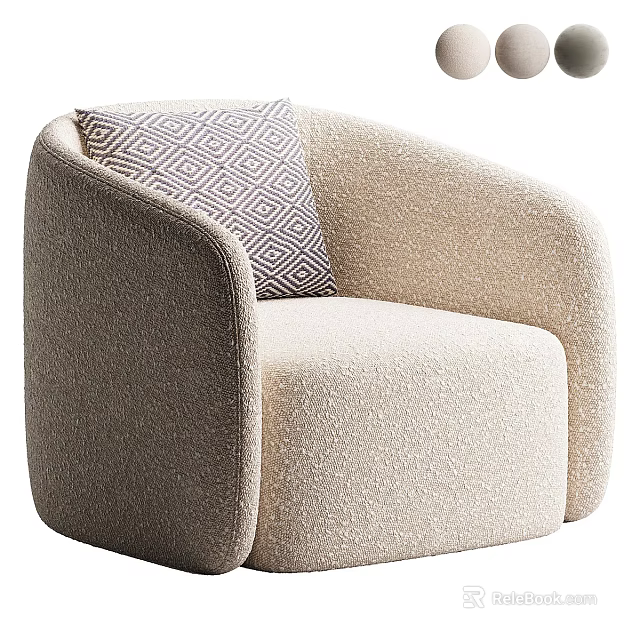 Beige Upholstered Single Sofa Featuring Geometric Black White Cushion And Modern Rounded Design 3d model 