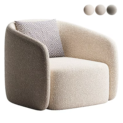 Beige Upholstered Single Sofa Featuring Geometric Black White Cushion And Modern Rounded Design 3d model