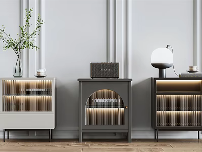 Modern Contemporary Bedside Tables With Integrated Light Strips Drawers And Decorative Lamps 3d model