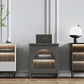 Modern Contemporary Bedside Tables With Integrated Light Strips Drawers And Decorative Lamps