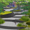 Garden Landscape Design With Colorful Structure Winding Paths Steps And Greenery 3d model