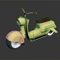 Vintage Yellow Scooter With Red Seat Metal Body And Reflective Surface On Gray Background
